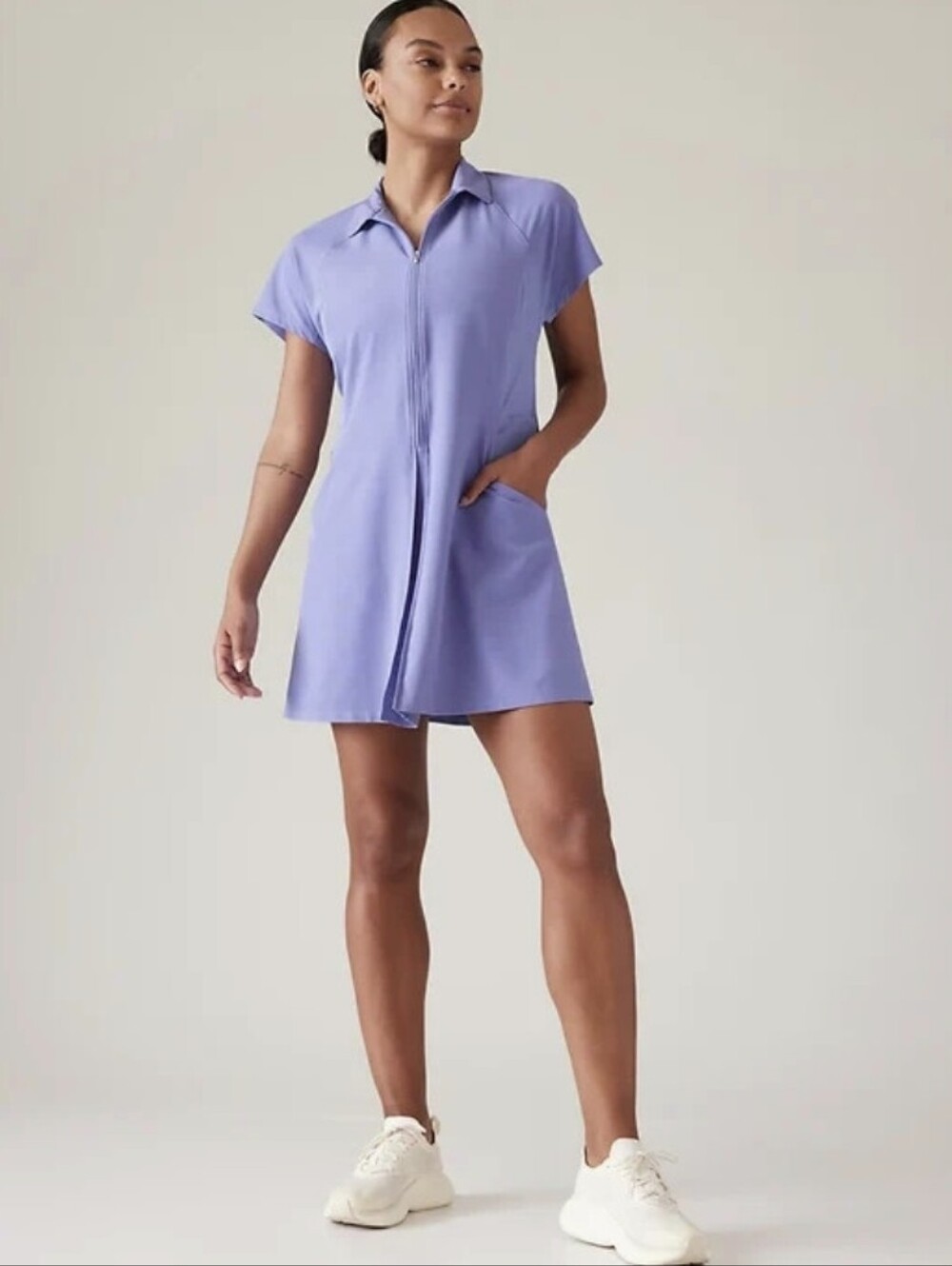 Athleta Fairway Dress Medium Periwinkle Dark Adonis Blue Golf Tennis Mini Zip